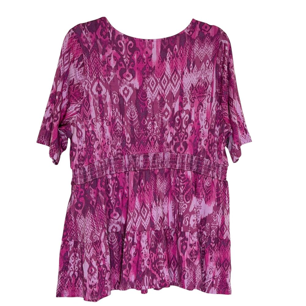 Torrid Super Soft Tie Front Babydoll Top Smocked Blouse Shirt Pink 1 US 1X - Picture 9 of 12